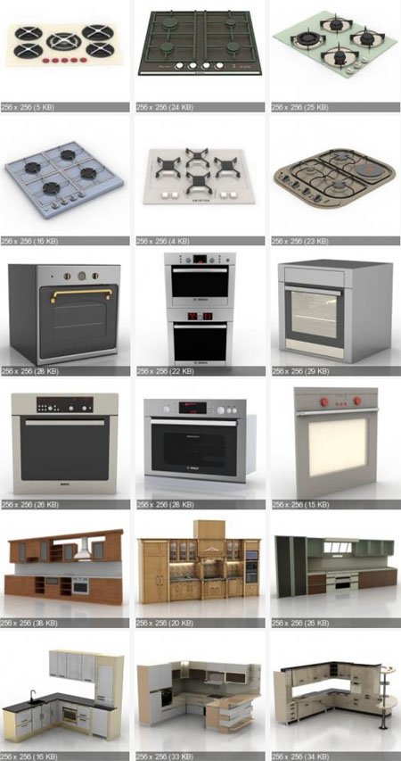 Kitchen, Furniture, Equipment, Utensils and Accessories - 3D Models