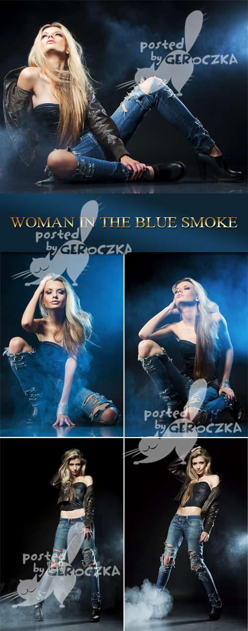 Woman in the blue smoke