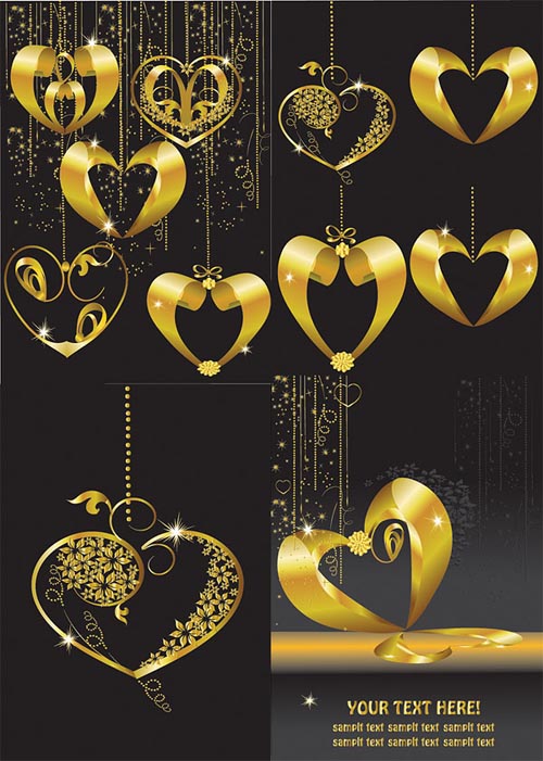 Gold heart-shaped pendant Vector