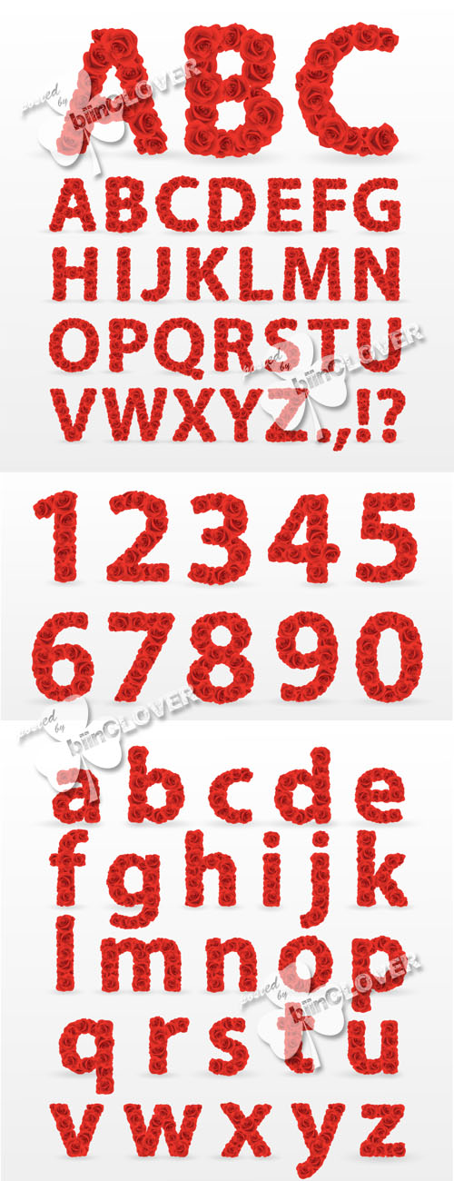 Alphabet and numbers from  red roses 0120